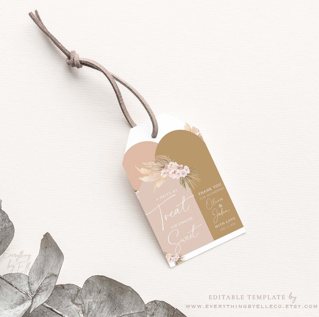 Pampas Grass Favor Tag Editable Drive by Favors Bohemian - Etsy