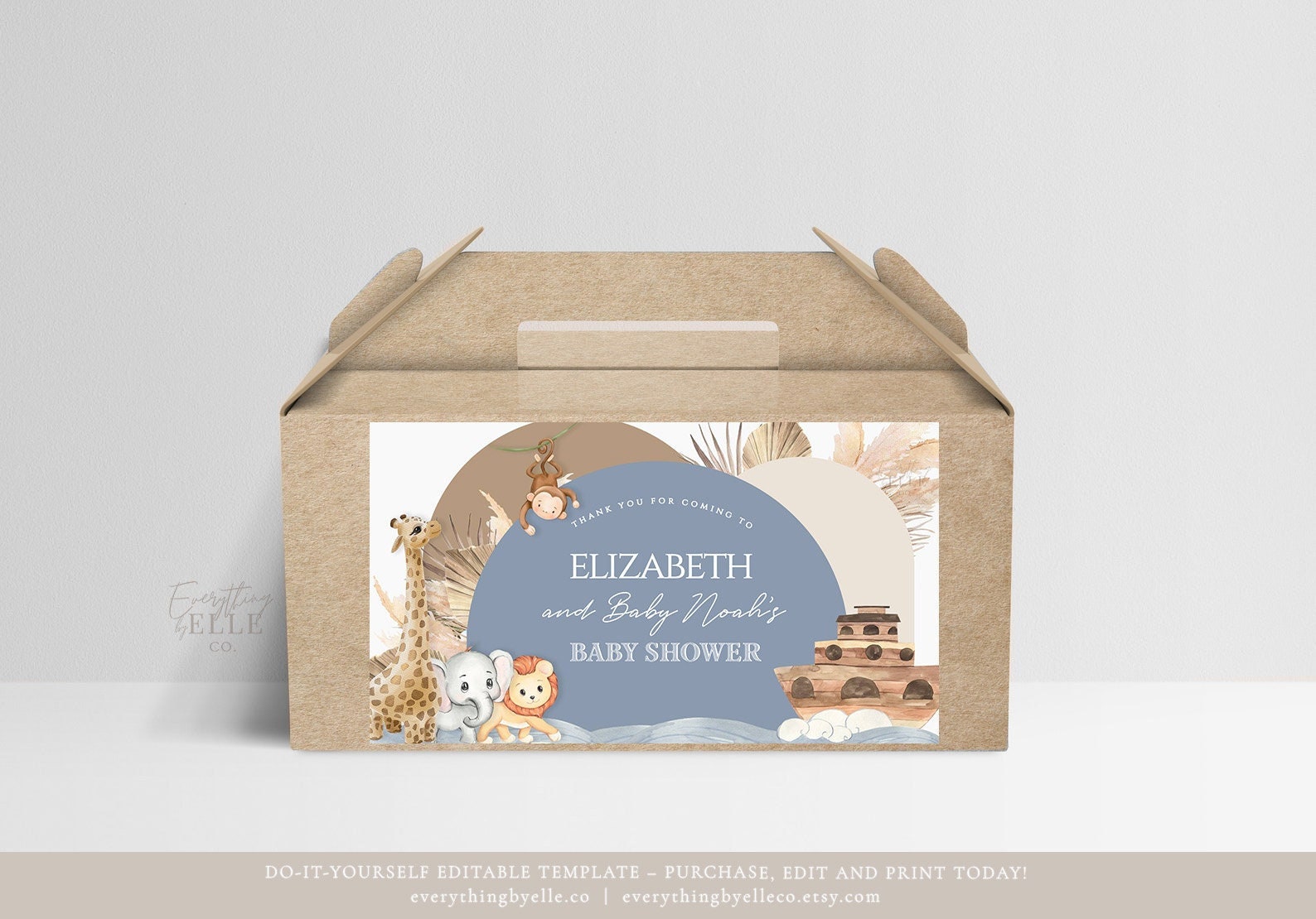 Noah's Ark Baby Shower Favor Tag Editable Safari Animals - Etsy