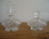 Art Deco Swiss crystal vanity set perfume bottle and trinketbox