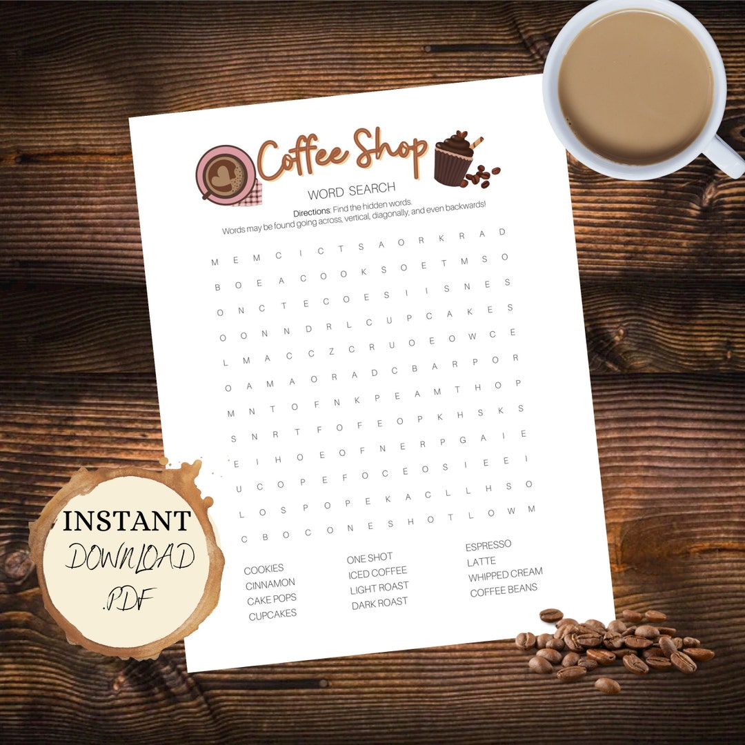 Coffee Word Search Etsy