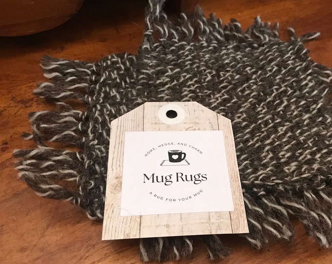 A Pair of Mug Rugs - Hand-Woven with Fisherman’s Wool - Brown and White