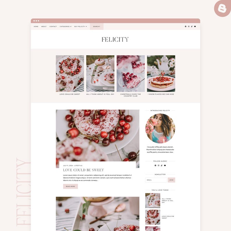 Felicity Blogger Theme | Feminine Blogger Template | Pink Blogger Theme ...