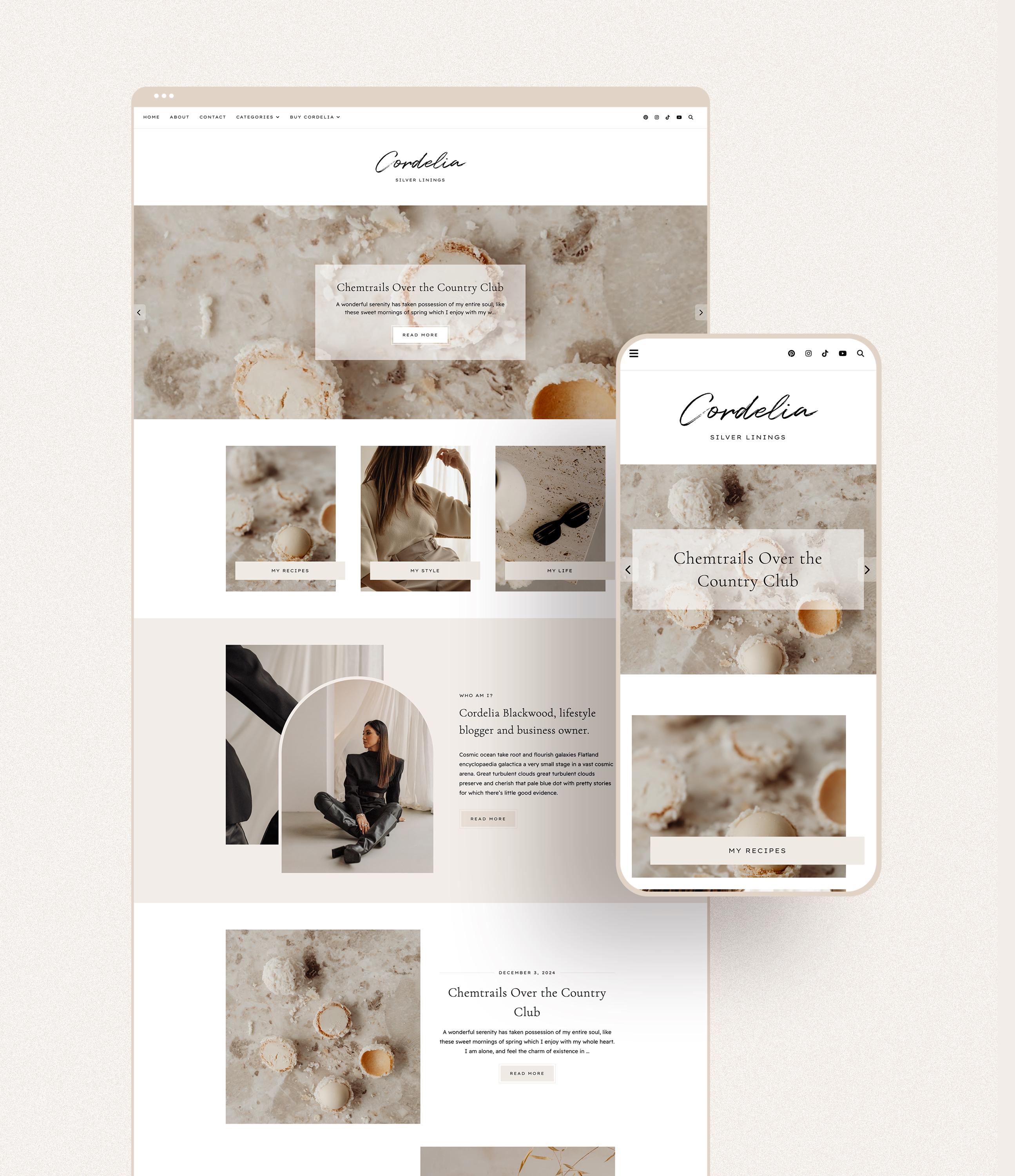 Cordelia Bloggerテーマ | エレガントなBloggerテンプレート | Blogger/Blogspotテーマ | ファッション Bloggerテーマ - Etsy 日本, image size:2590x3000