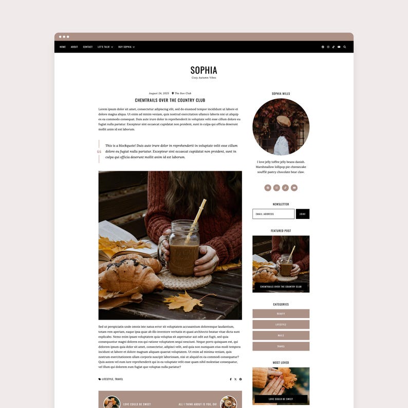 Sophia Blogger Theme | Bold Blogger Template - Etsy