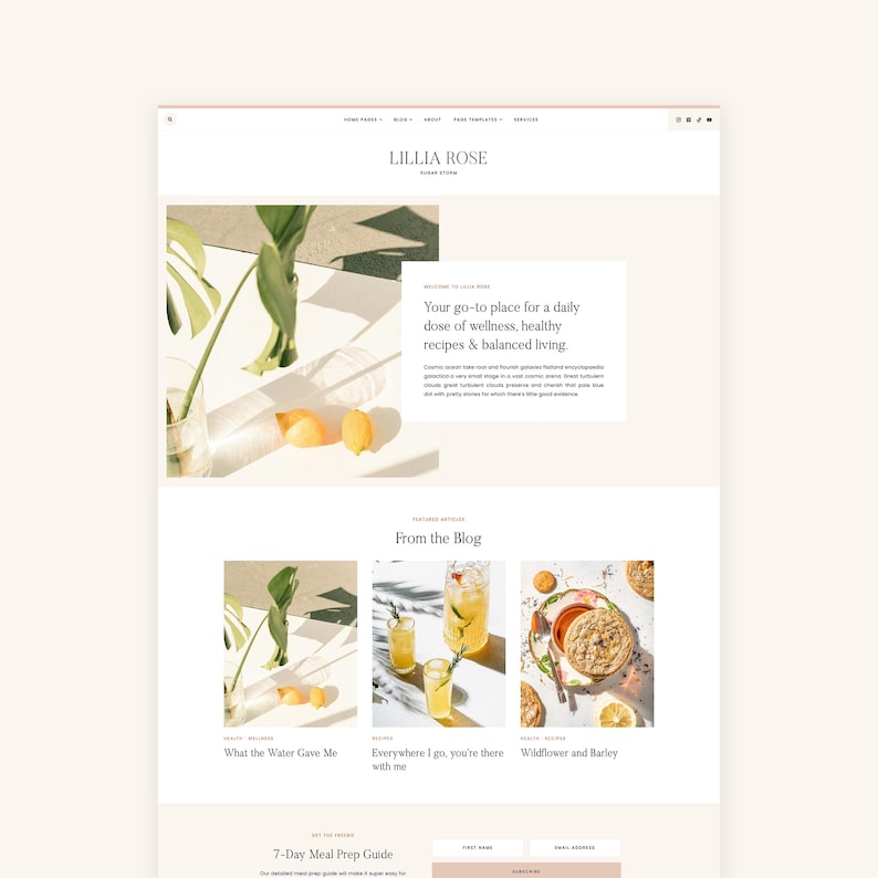 Create a beautiful, SEO-friendly blog with Lillia, a premade WordPress theme designed for lifestyle, wellness and recipe-focused content creators. The soft, airy aesthetic and warm color palette are perfect for showcasing your content in a clean, engaging way. Easily customize colors, fonts, and layouts to match your brand and launch your dream website in no time. Lillia is built on the Kadence framework, which makes it fast loading, SEO-optimized and super easy to customize!