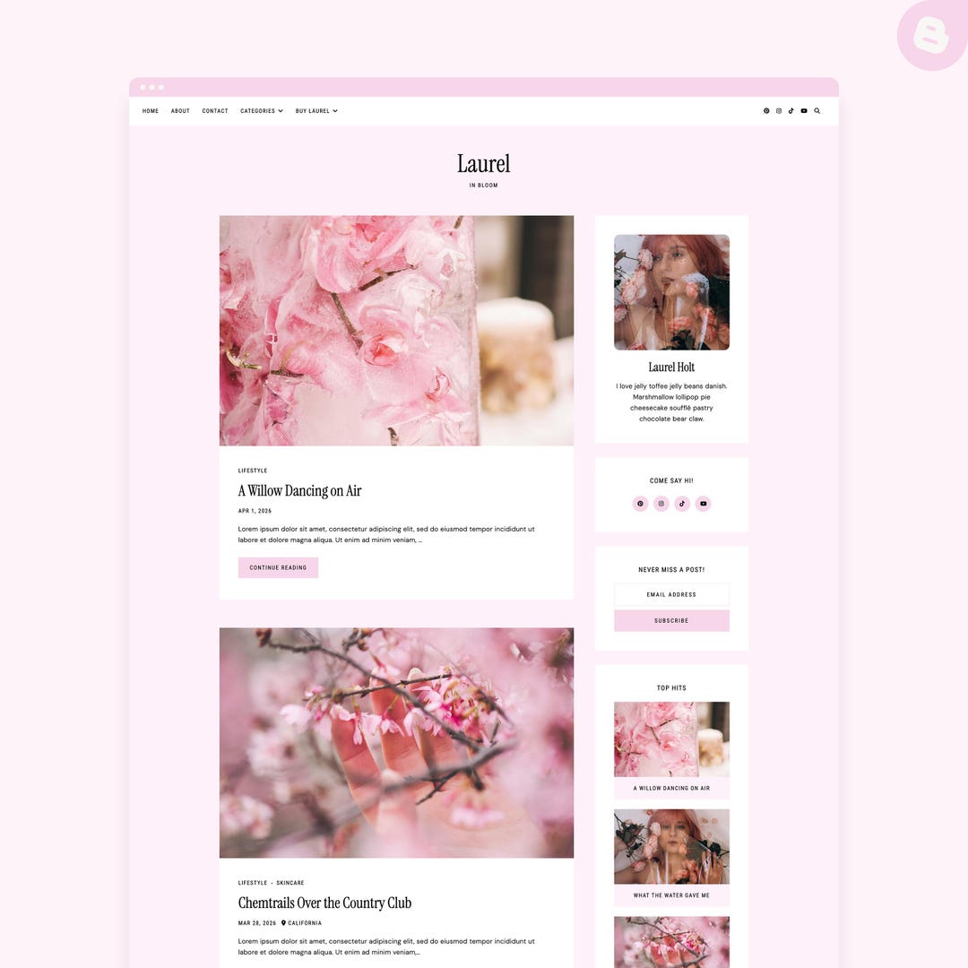 NEW! Laurel Blogger Theme | Minimalist Pink Blogger Template - Etsy