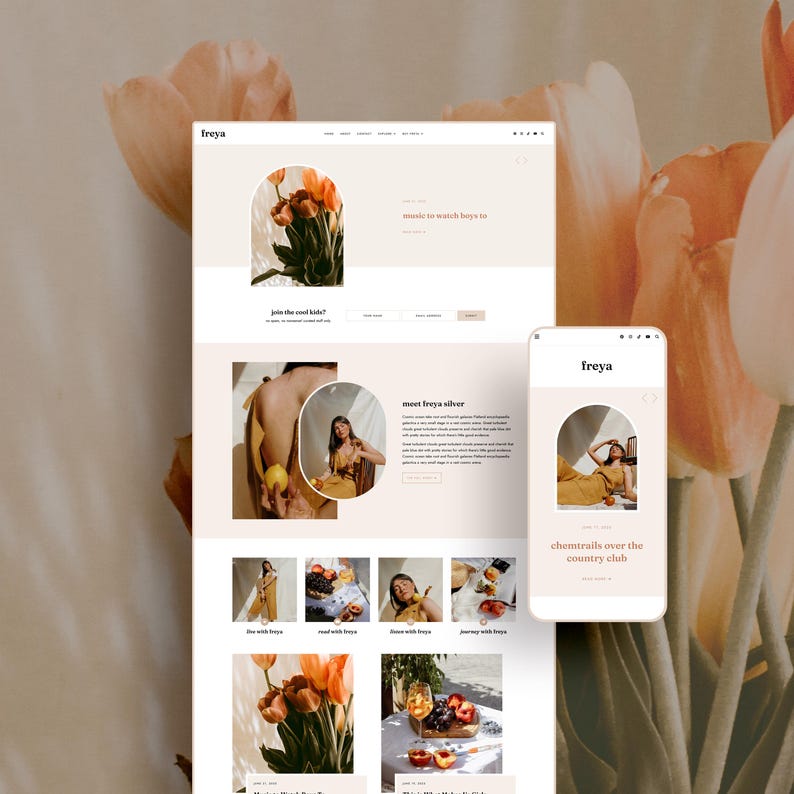 Modern Day Blogger Freya Blogger Theme | Modern Lifestyle Template - Etsy