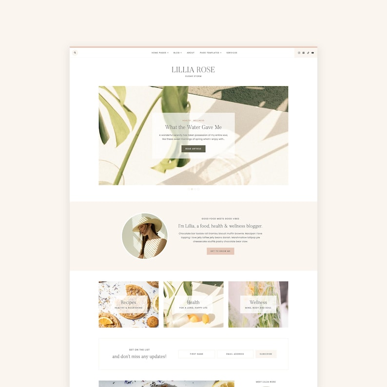 Create a beautiful, SEO-friendly blog with Lillia, a premade WordPress theme designed for lifestyle, wellness and recipe-focused content creators. The soft, airy aesthetic and warm color palette are perfect for showcasing your content in a clean, engaging way. Easily customize colors, fonts, and layouts to match your brand and launch your dream website in no time. Lillia is built on the Kadence framework, which makes it fast loading, SEO-optimized and super easy to customize!