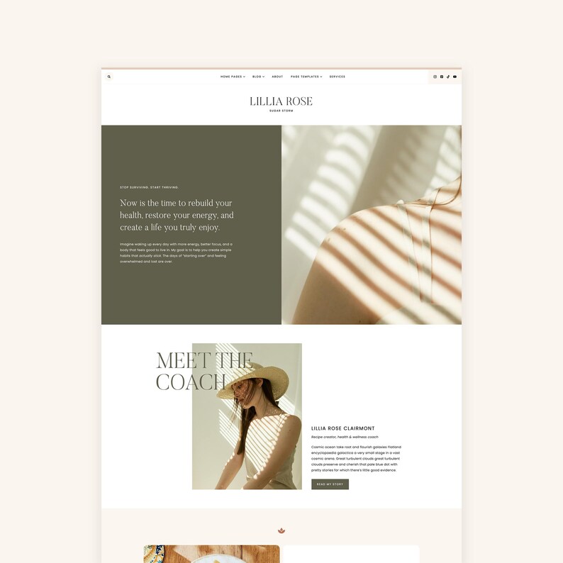 Create a beautiful, SEO-friendly blog with Lillia, a premade WordPress theme designed for lifestyle, wellness and recipe-focused content creators. The soft, airy aesthetic and warm color palette are perfect for showcasing your content in a clean, engaging way. Easily customize colors, fonts, and layouts to match your brand and launch your dream website in no time. Lillia is built on the Kadence framework, which makes it fast loading, SEO-optimized and super easy to customize!