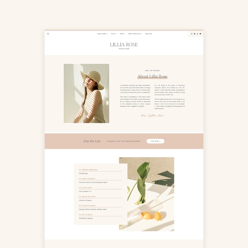 Create a beautiful, SEO-friendly blog with Lillia, a premade WordPress theme designed for lifestyle, wellness and recipe-focused content creators. The soft, airy aesthetic and warm color palette are perfect for showcasing your content in a clean, engaging way. Easily customize colors, fonts, and layouts to match your brand and launch your dream website in no time. Lillia is built on the Kadence framework, which makes it fast loading, SEO-optimized and super easy to customize!
