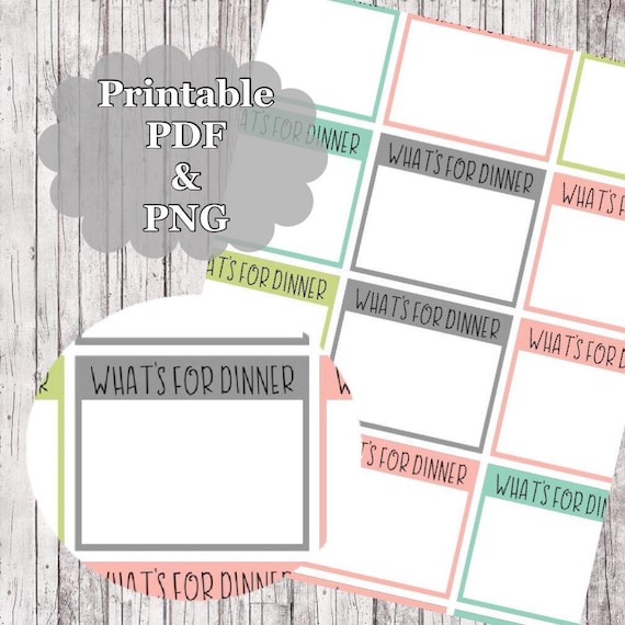 PRINTABLE What's For Dinner Planner Stickers Printed Download Color// Dinner Planner Stickers // Meal Planner Stickers // Happy Planner
