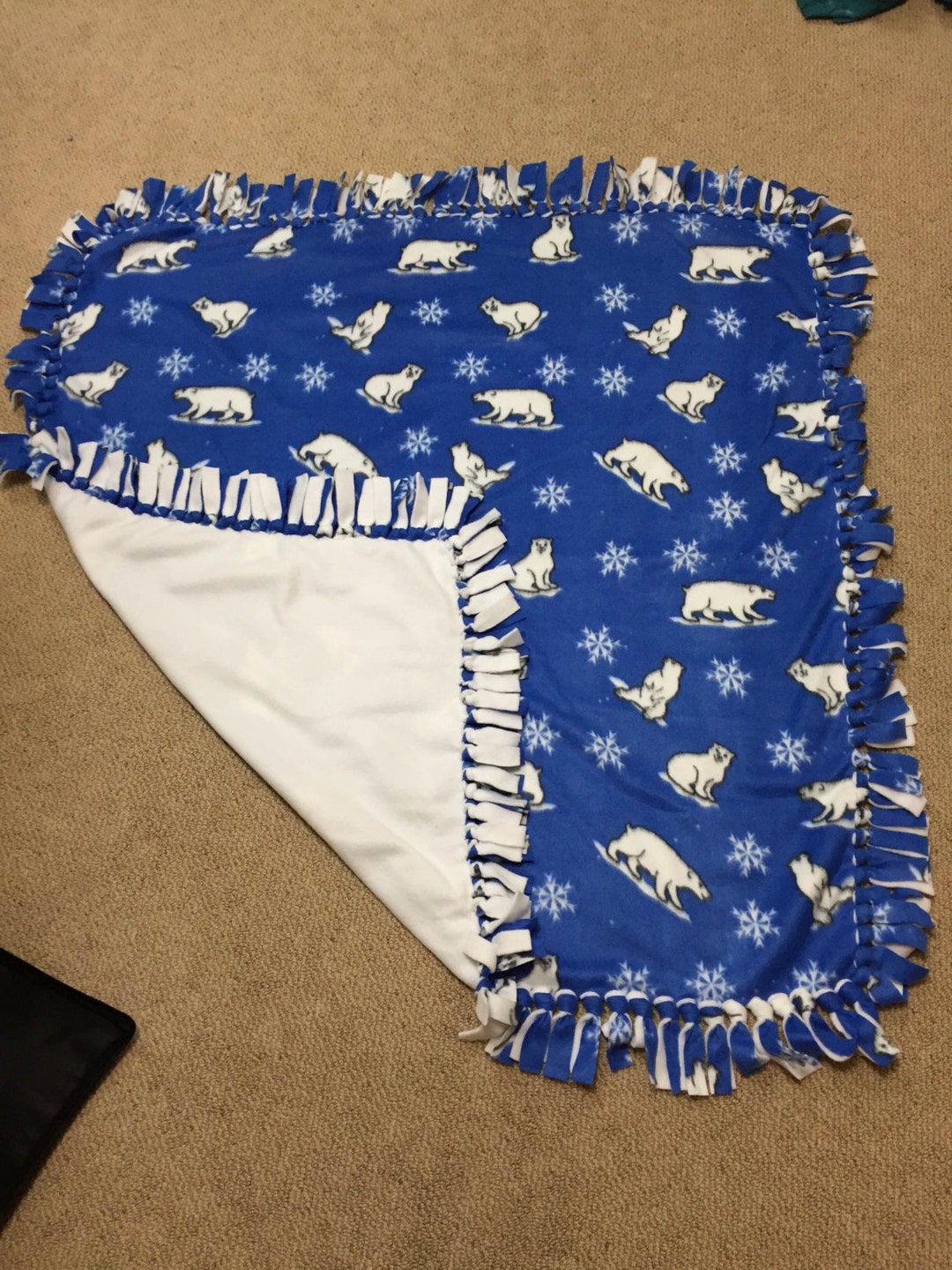 Polar Bear Blue Fleece Tie Blanket Etsy