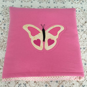 Butterfly Pillow Blanket, girl, quilted, Butterflies, travel, chevron, pink, cream, flannel, camping, girl image 1