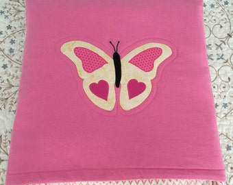 Butterfly Pillow Blanket, girl, quilted, Butterflies, travel, chevron, pink, cream, flannel, camping, girl