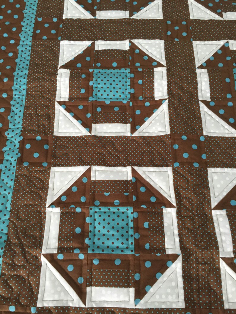 Turquoise and Brown Churn Dashed Quilt, Handmade, Quilt, Blanket ...