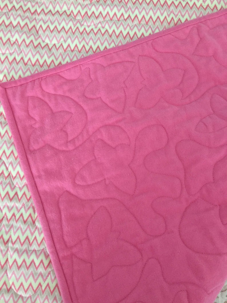 Butterfly Pillow Blanket, girl, quilted, Butterflies, travel, chevron, pink, cream, flannel, camping, girl image 4