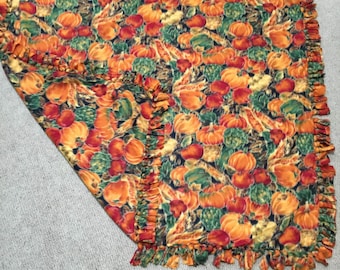 Pumpkin, Gourd, Fall, Autumn, Fleece Tie Blanket, throw