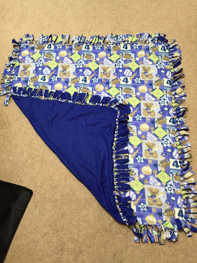 Sports Fleece Tie Blanket Blue Sports Bear Football Etsy