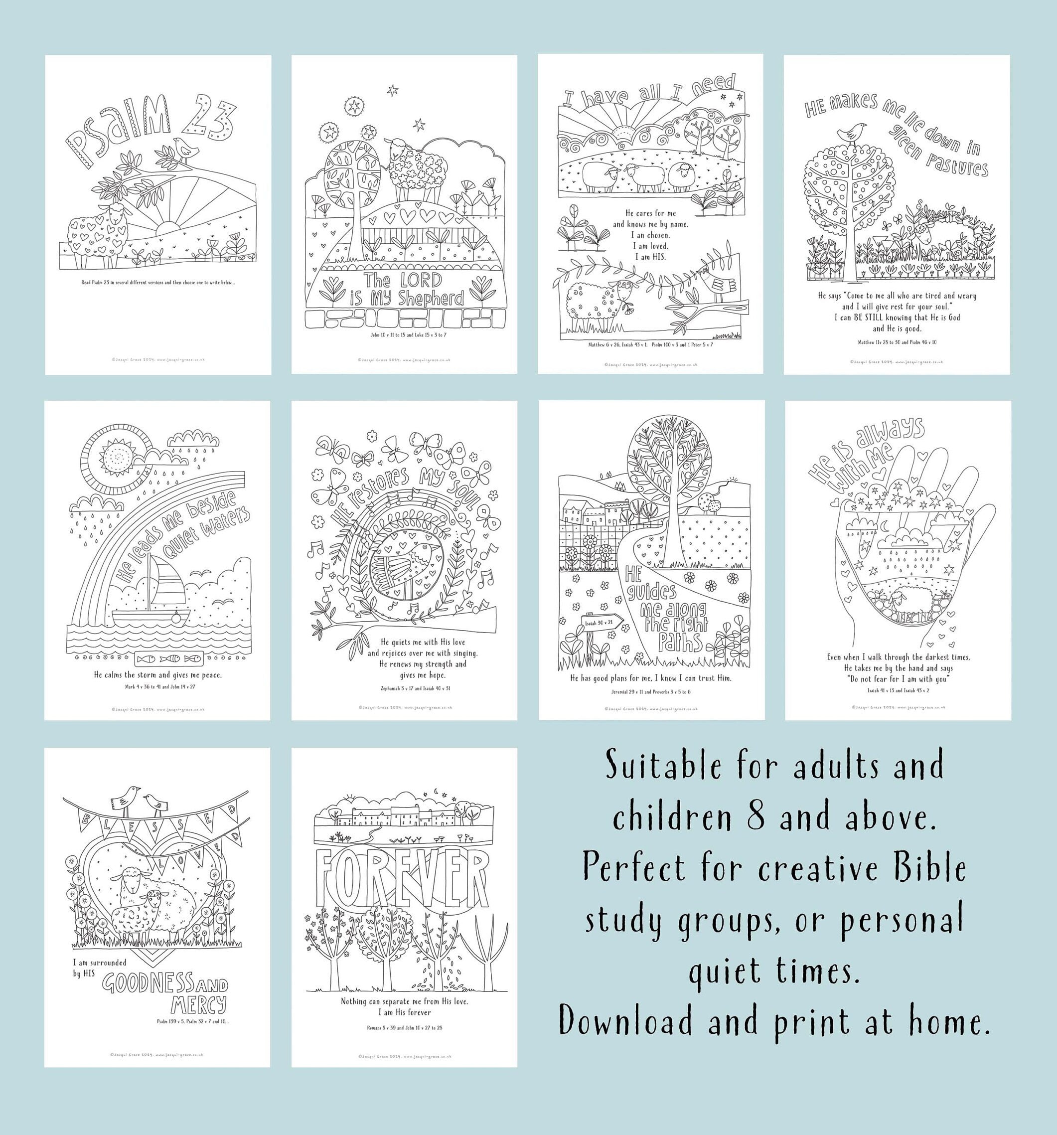 Digital Download. Psalm 23 Colouring Pages. 10 Black and White ...