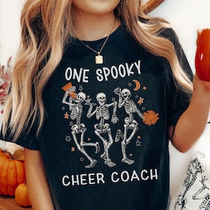 Funny Spooky Cheer Coach Shirt: Halloween Skeleton Cheerleading T-Shirt