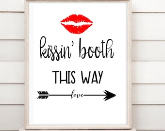 Kissing Booth, Kissin' Booth, Hochzeitsschild, druckbares Zeichen zum Valentinstag, Liebesschild, rote Lippen, Dekoration, druckbares Schild, Accessoires