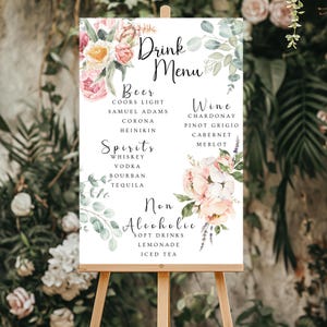 Letrero de bebida exclusiva, menú de bar para bodas, menú de bar, menú de bar personalizado, letrero de bar, bebidas exclusivas, menú de bebidas, menú de cócteles, señalización de bar