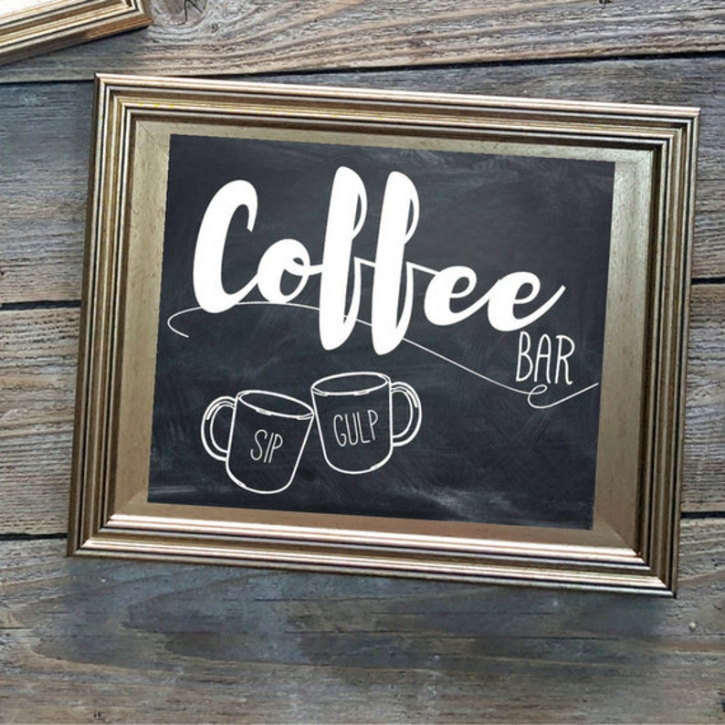Coffee Bar Chalkboard Sign Kitchen Sip Gulp Printable Rae Dunn Inspired Mugs Gift Instant Home Decor