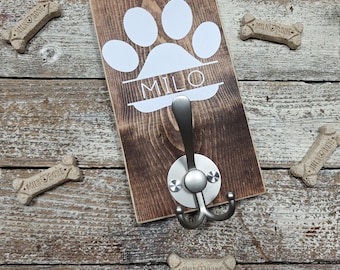 Custom Dog Leash Holder For Wall, Personalized Dog Leash Sign, Dog Name Tag Hanger, Wood Dog Sign, New Puppy, Dog Sign, Dog Mom Gift