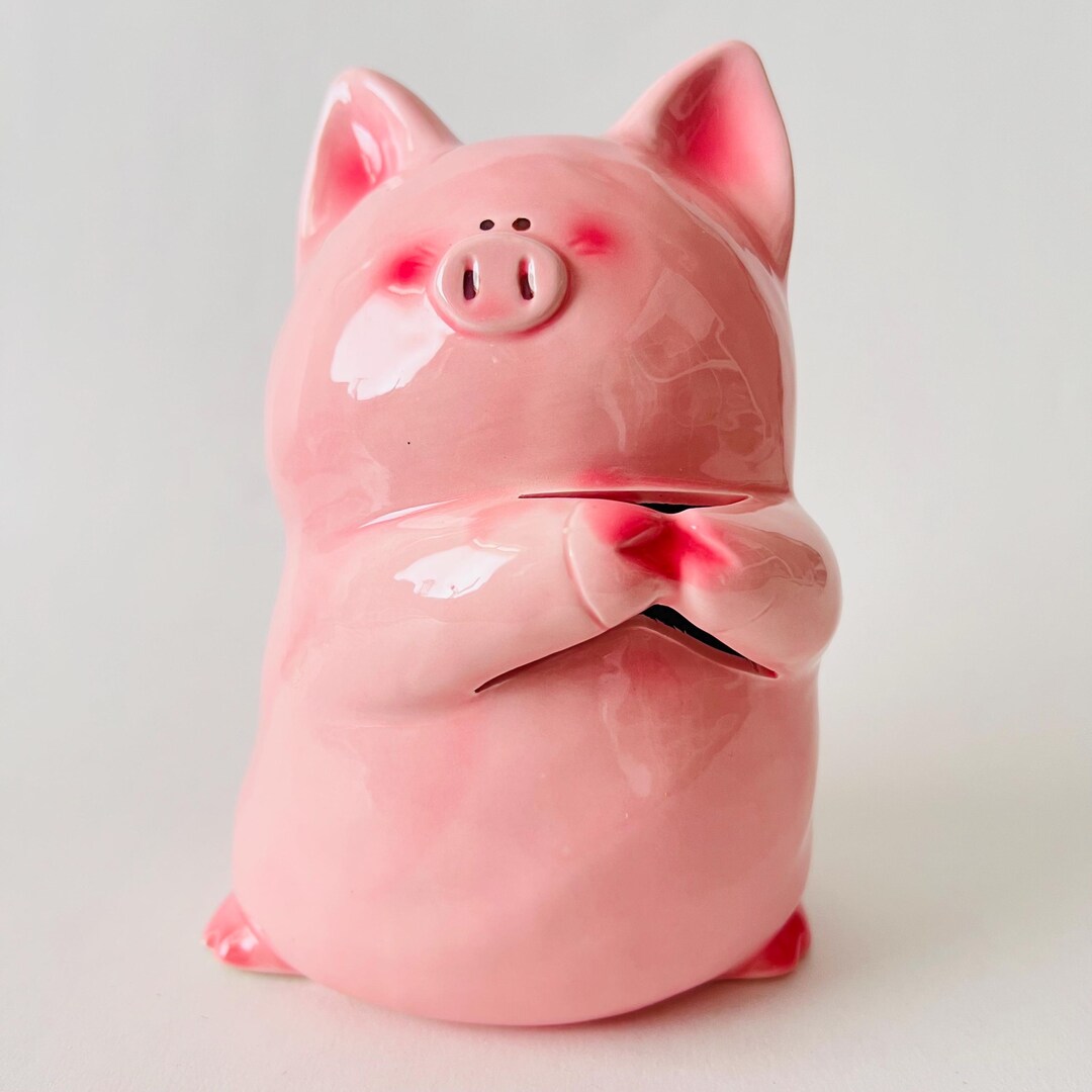 Kato Kogei Piggy Bank Pink Savings Bank Handmade Painted Ceramic