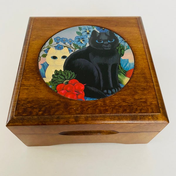 Reuge Memory Wooden Cat Theme Music Box Swiss Musical Movement  TESTED WORKS