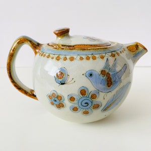 Vintage El Palomar Ken Edwards Tea Pot Handmade Hand Painted Birds Signed