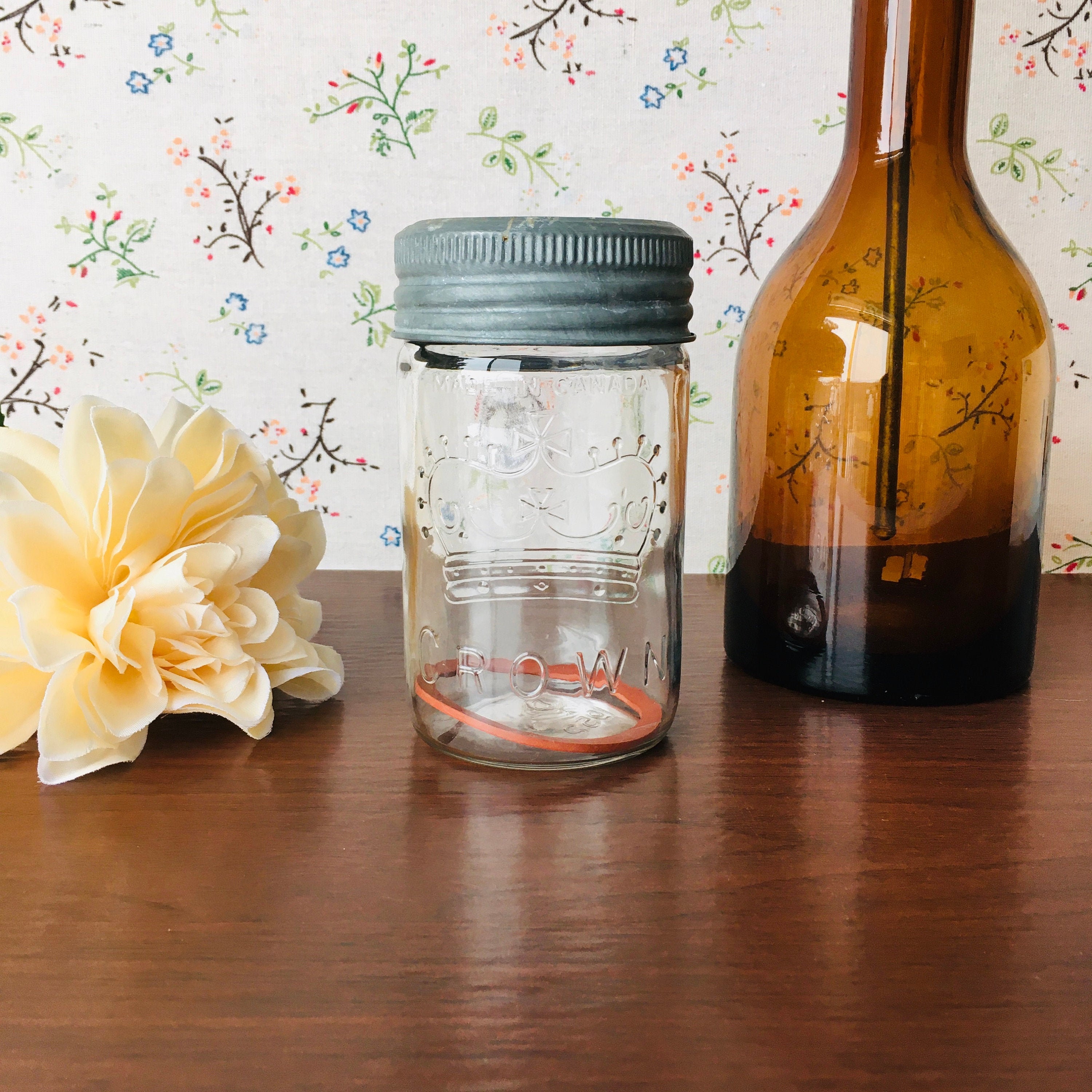 1952 Canning Jar Vintage Crown Glass With Zinc Lid 16 Oz Half Etsy