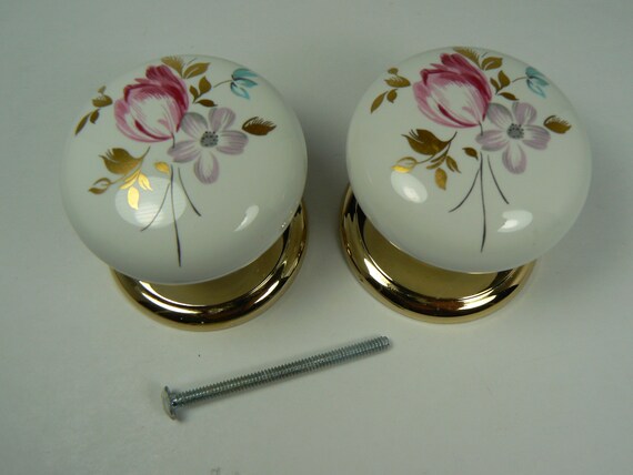 2 Vtg 70s 2 Gainsborough Porcelain Floral Design Door Etsy