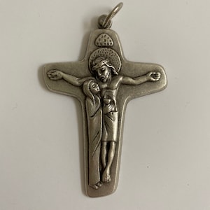 3" Pewter Jesus Religious Cross Pendant Italy Christianity Embossed 3D Relief