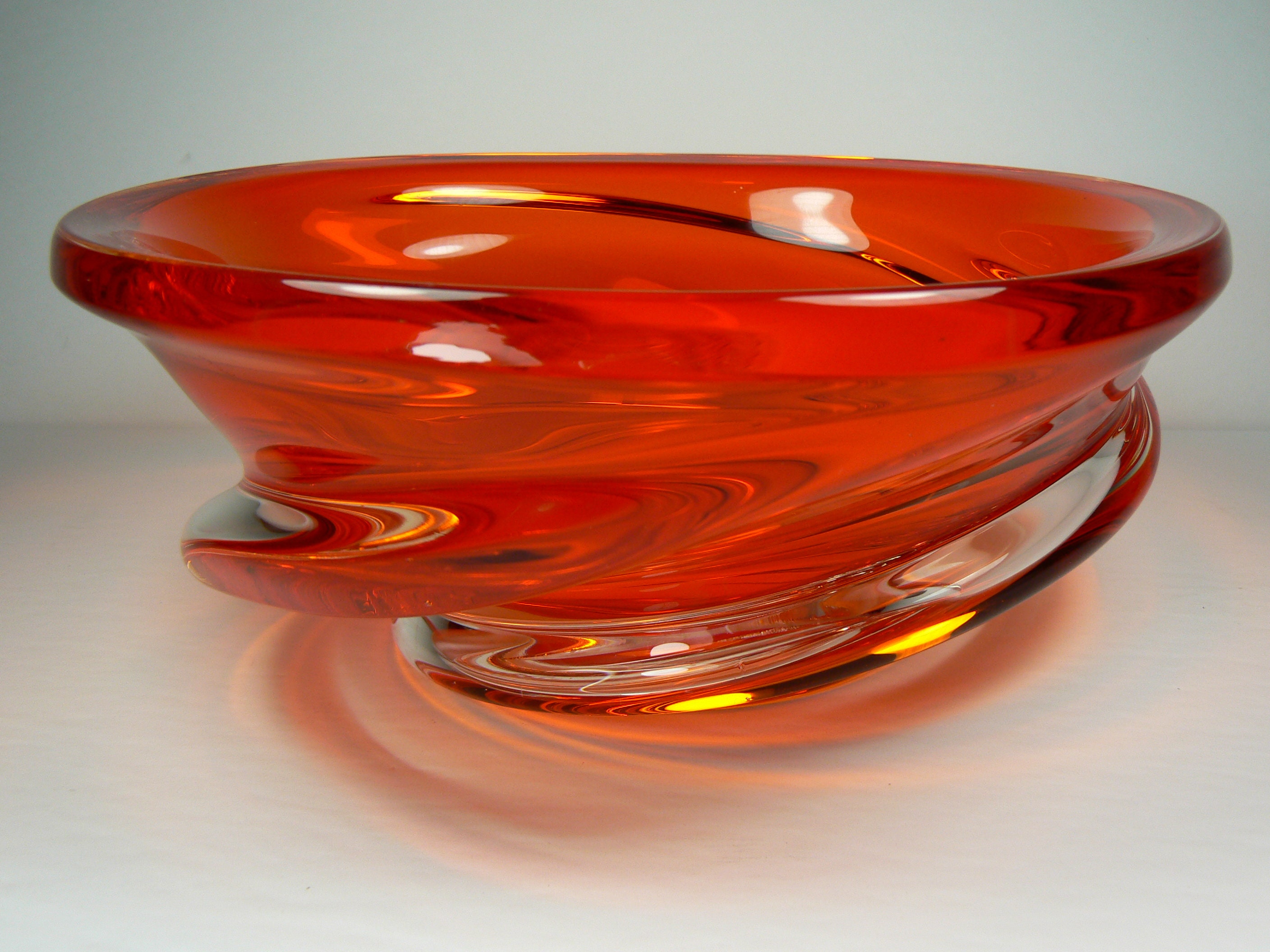 Chalet Glass Canada Art Glass Ribbon Bowl Swirl Red Orange Etsy