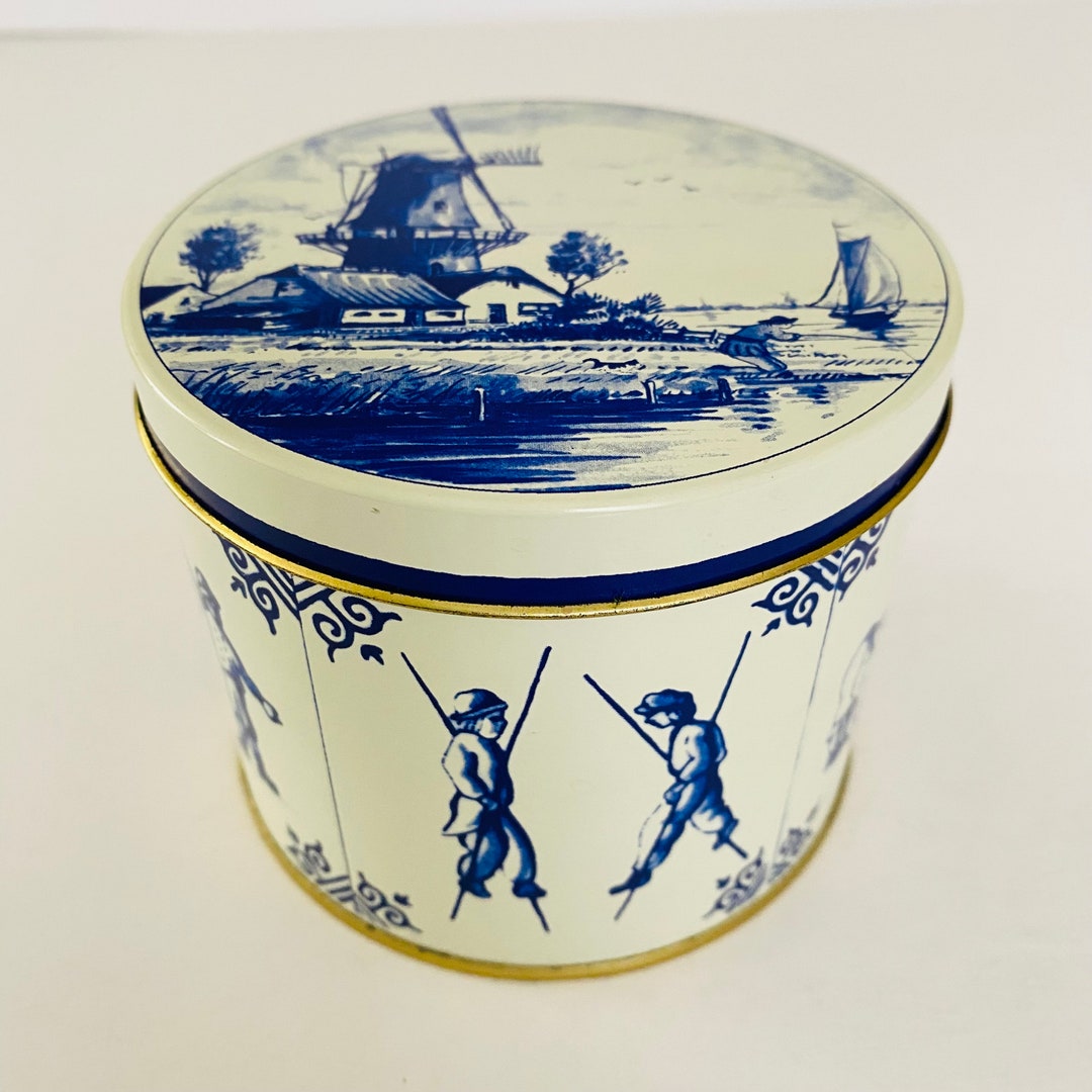 Vintage Dutch Rosenberg Tin: Blue & White Windmill Lidded Container - Etsy