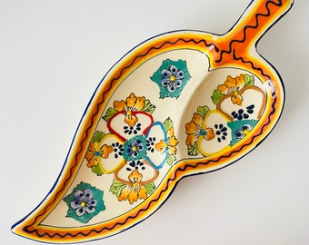 Handmade Mexican Pottery Hot Pepper Shaped Hand Painted Dish or Decor Lead Free