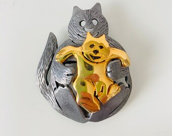 Broche Chat Boule Argentée Et Dorée YL-43 - Bijou D'occasion (porté)
