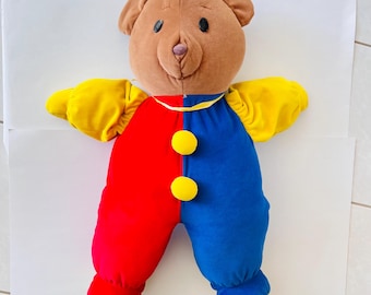 Vintage PJ Toys kleurblok beer: 24" velours pluche clownteddy