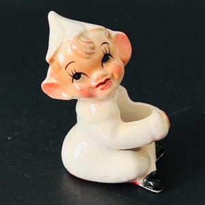 Vintage keramisk ljusstake för jultomten från 1950-talet, 6,5 cm, kitschig jultomteljushållare
