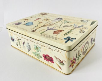 Vintage Potter & Moore Botanical Storage Tin 9x7x3" Rectangle Storage Tin with Hinged Lid Vintage Floral Storage Box