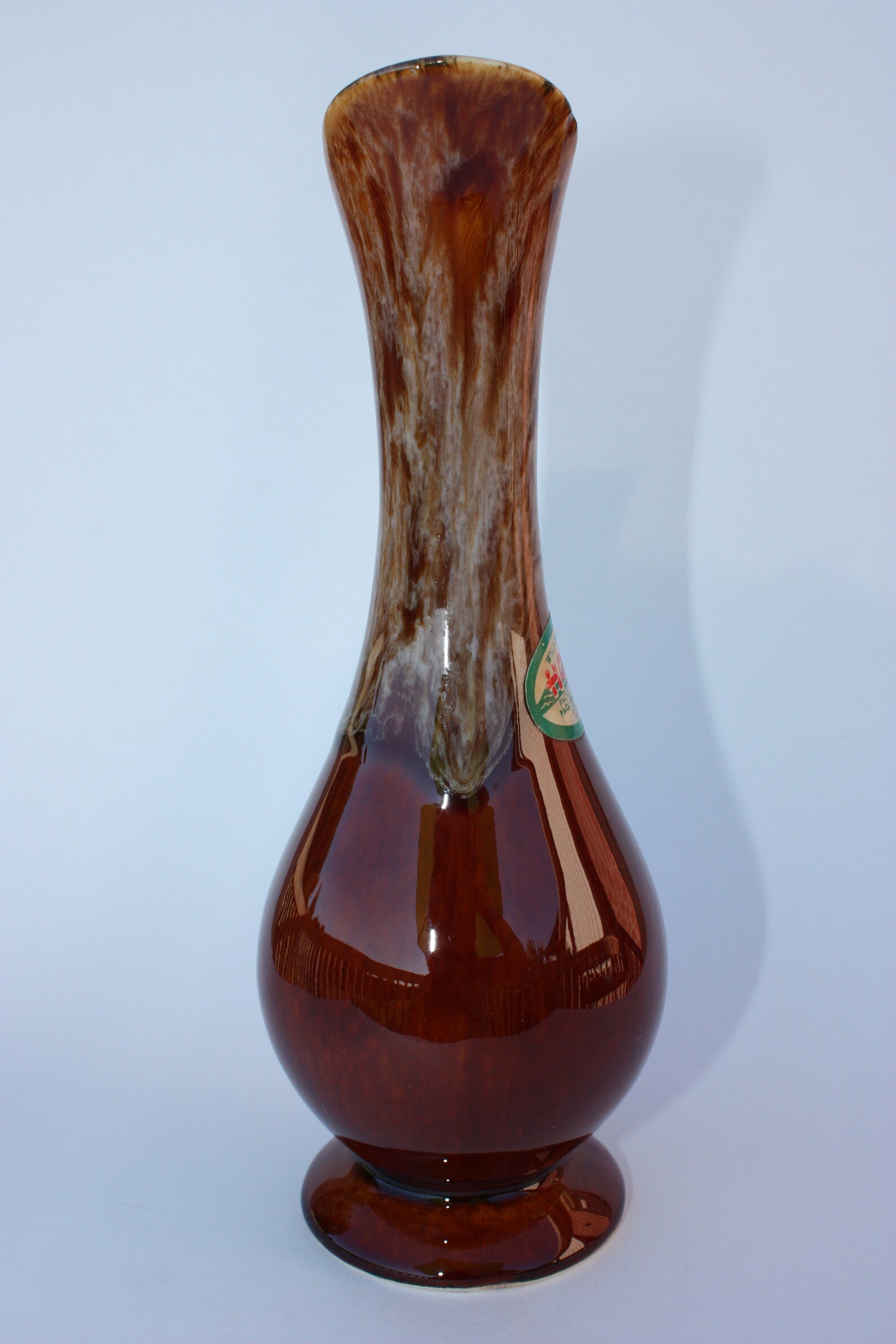 Vintage Harvest Gold Handled Ceramic Bud Vase USA Drip Glaze in Blue