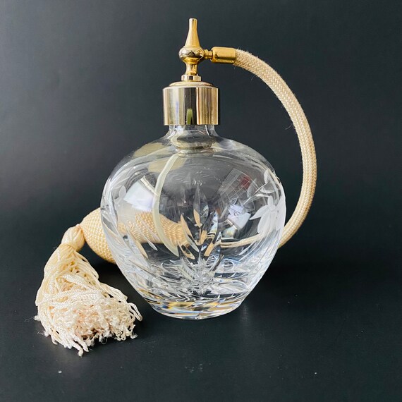 Stuart Crystal CASCADE Cut Floral Fuchsia Perfume Atomizer With