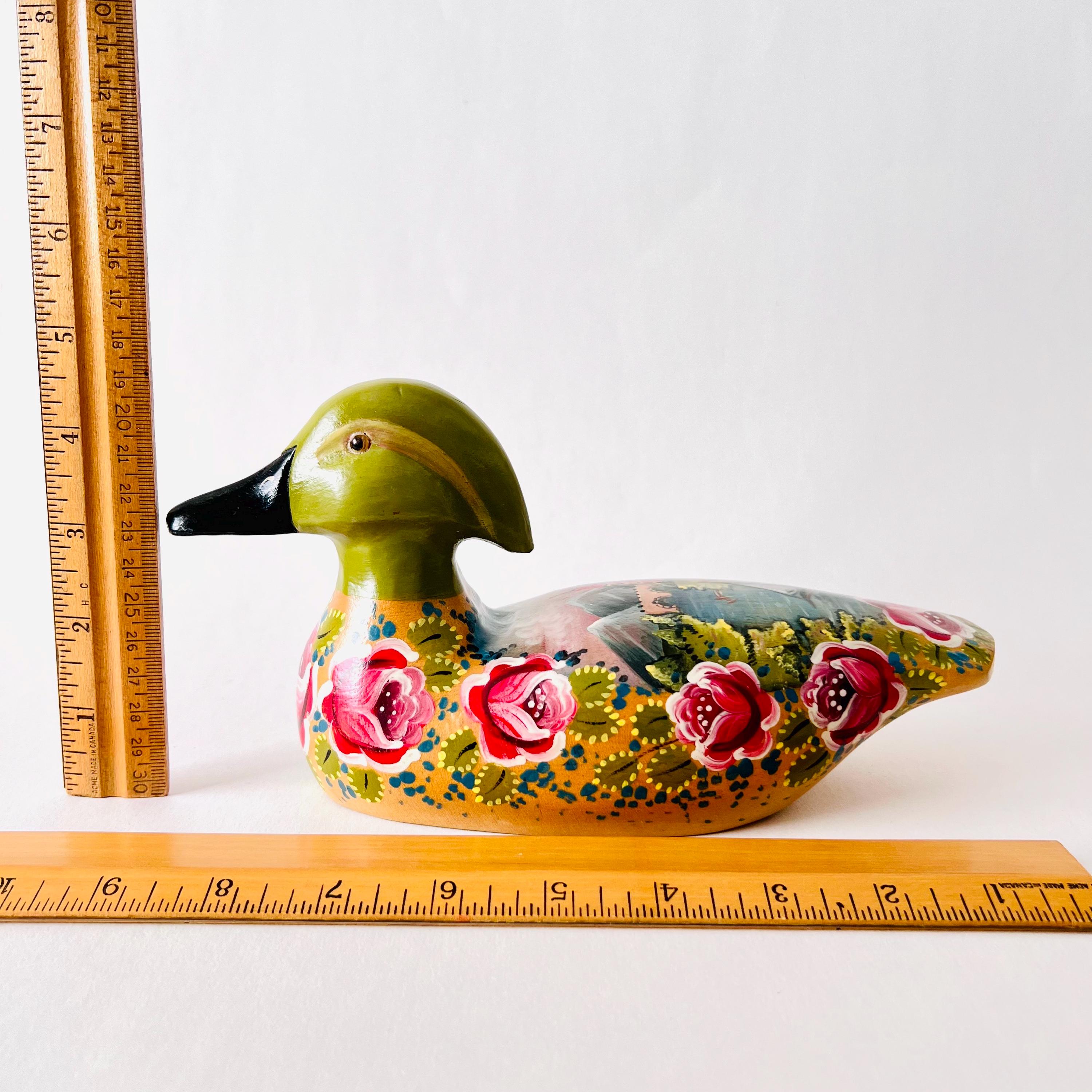 Hand Painted Wooden Duck Decoy: Floral Folk Art, Signed 1985 - Etsy