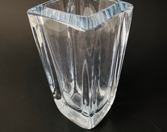 Strombergshyttan Vintage Ice Blue Crystal Vase Stronberg Sweden Signed Numbered