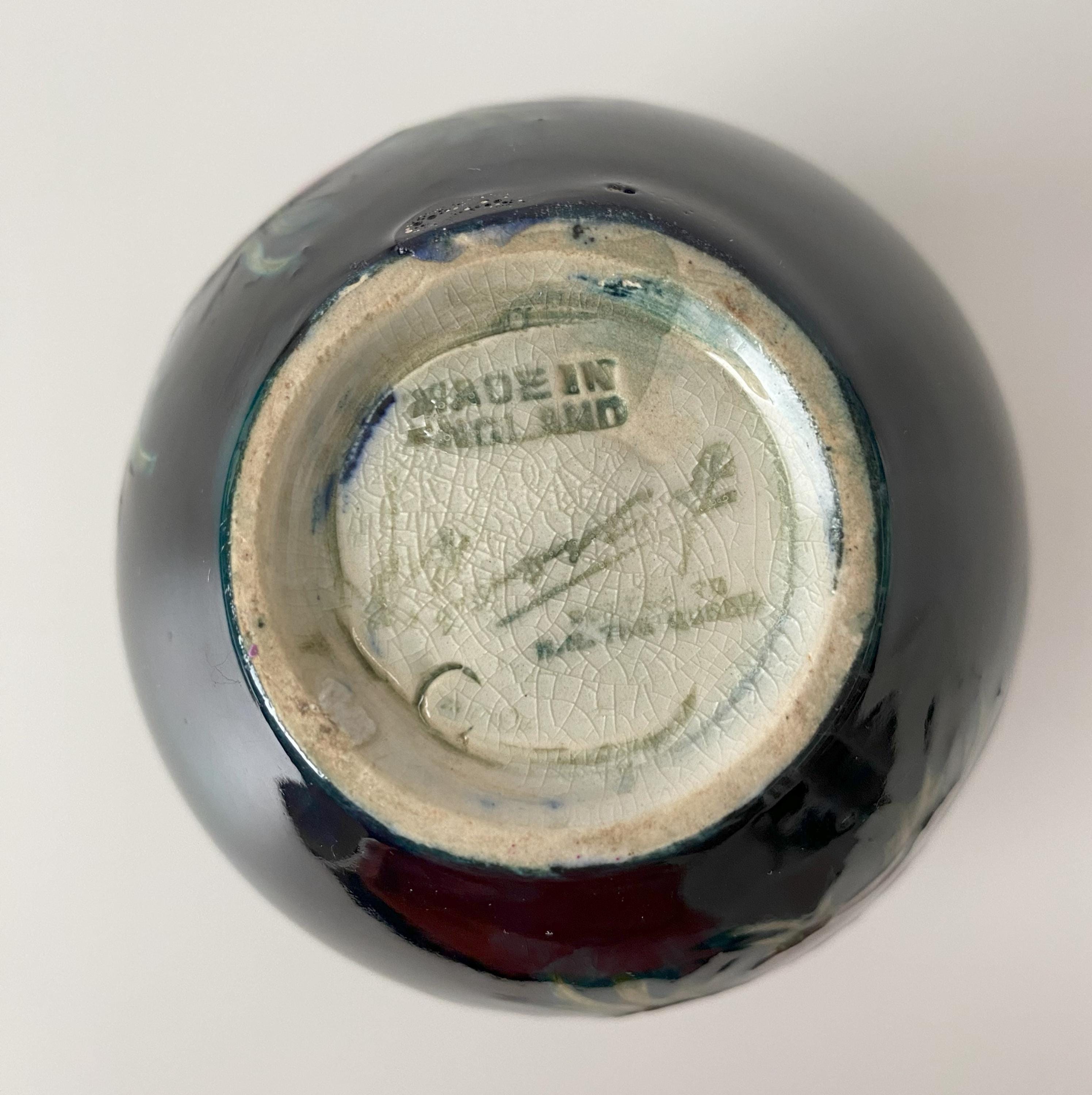 Vintage Moorcroft Pottery Vase: Cobalt Blue Anemone Floral, Made