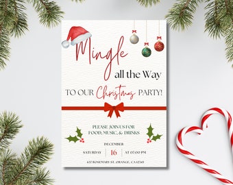 Christmas Party Invitation, Mingle all the way, Editable Christmas Party Invite,  Printable Editable Template, Holiday Invitation