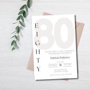 80th Birthday Invitation, 80th Birthday, 80th Digital Birthday Invitation, Editable Invitation Template, 80th Birthday Invitation For Women