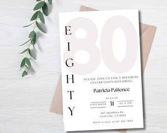 80th Birthday Invitation, 80th Birthday, 80th Digital Birthday Invitation, Editable Invitation Template, 80th Birthday Invitation For Women