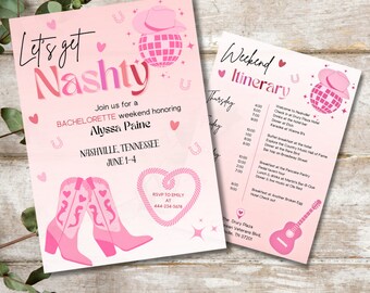 Nashville Bachelorette invitation, Lets Get Nashty, Bachelorette Party Itinerary, Nash Bach, Bachelorette Party weekend template, Template
